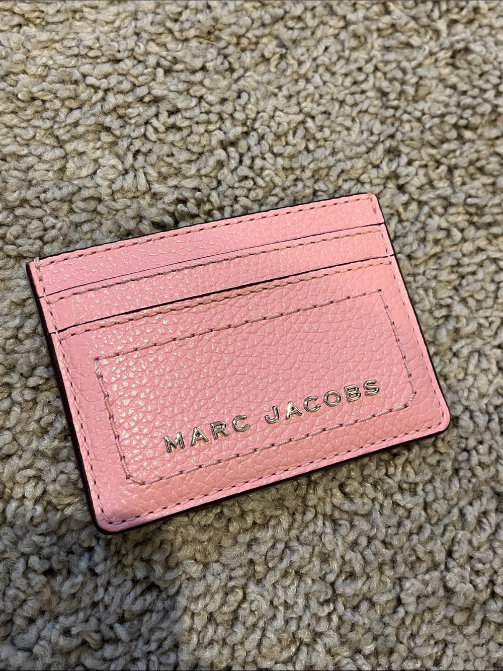 Marc Jacobs Pebbled Pink Leather Card Case with Silver Logo